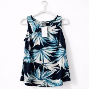 Laura Navy & Teal Tropical Leaf Sleeveless Blouse – NWT